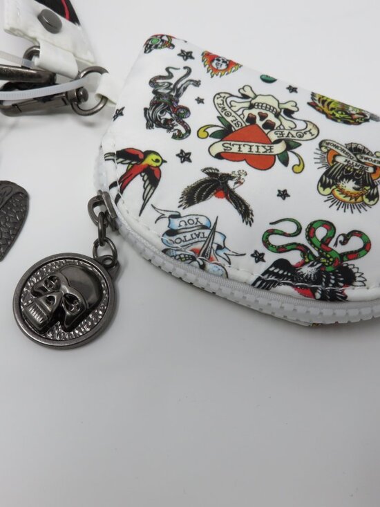 (#132) Ed Hardy 2 White/Multicolor mini wristlet wallet Zippered Keychain - Picture 6 of 6